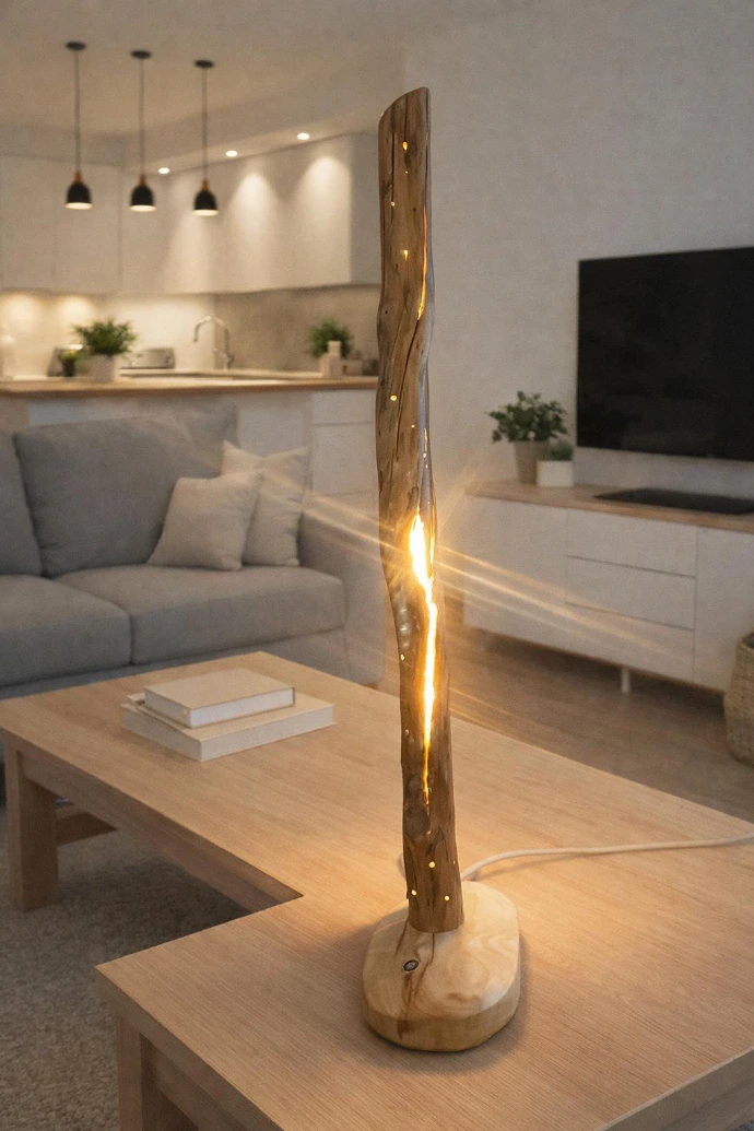 Lampe décorative artisanale créée à partir d’une branche naturelle