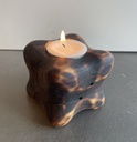 Bougeoir artisanal en bois récupéré | Cube sculpté brûlé